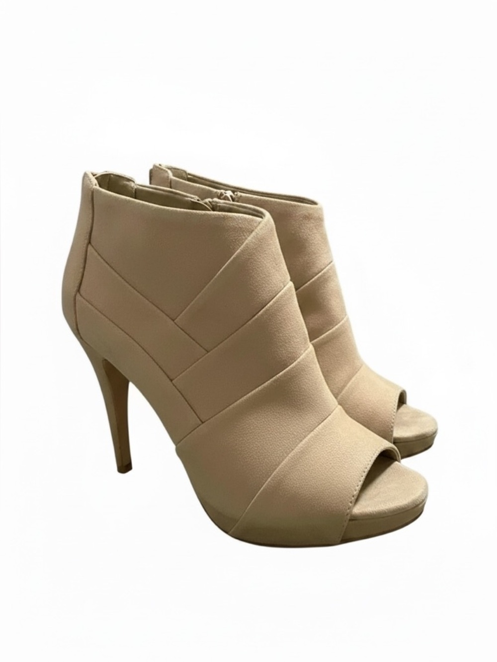 Fergalicious by Fergie Peep Toe Ankle Booties Heels Nude – 9.5